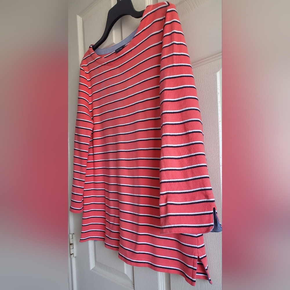 Nautica Women's Striped Coral, Black White Spripes, Blue Accents. Size L - Picture 3 of 9